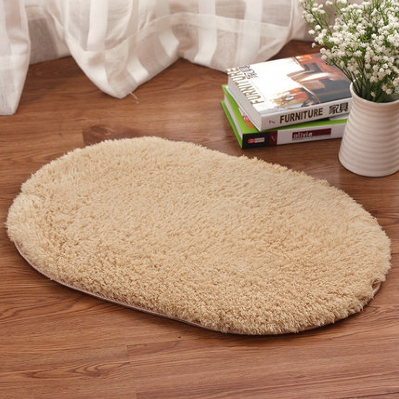 美帮汇加厚垫可水洗浴室口吸水地垫卫生间垫防滑脚垫卫浴地毯 羊羔绒浅坨椭圆 80*120cm