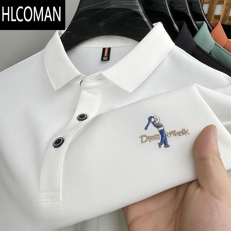 HLCOMAN男士popolo衫短袖t恤男夏装纯色半袖翻领体恤衣服