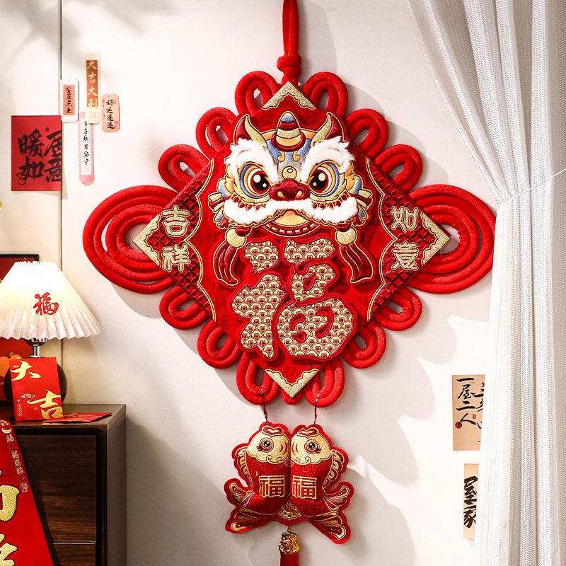 新年中国结福字挂件2026新款马年客厅玄关装饰过年入户门毛绒挂饰40# 尺寸约65*125cm高清大图