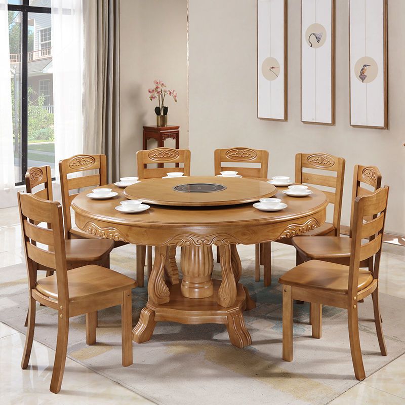 实木餐桌组合酒店饭店电磁炉大圆桌子家用吃饭桌子圆形火锅餐桌18米