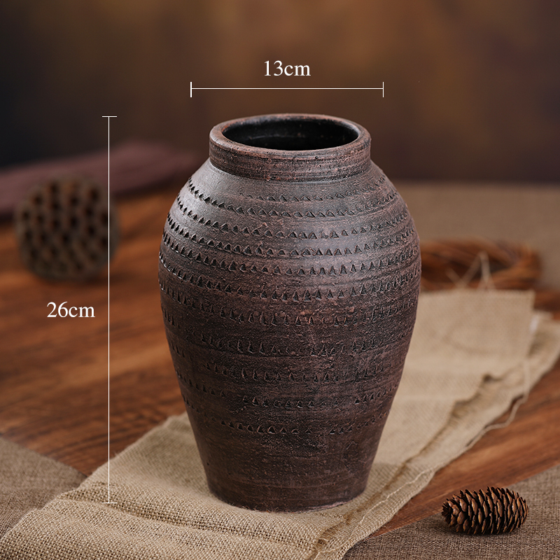 中式复古陶罐花瓶插花器花盆家居土培干花客厅装饰摆件仿古土陶