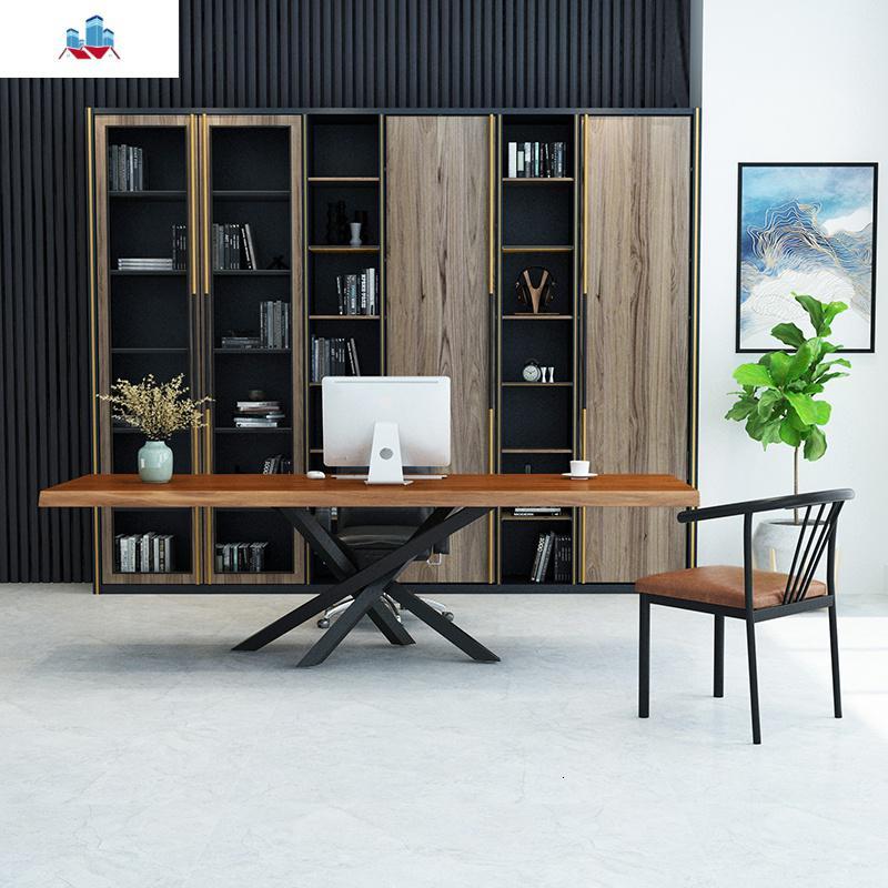 工业风办公家具实木长条会议桌长桌洽谈桌简约现代会议室桌椅组合泰