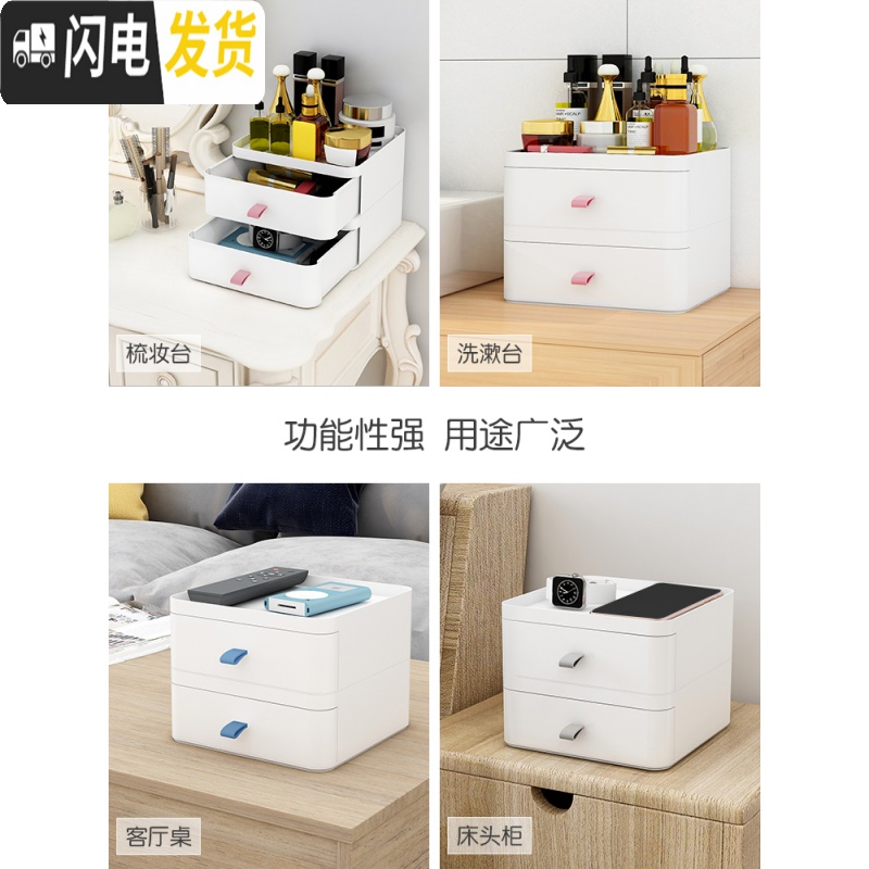 三维工匠桌面收纳盒化妆品抽屉式多层办公桌上文具塑料梳妆盒子整理置物架高清大图