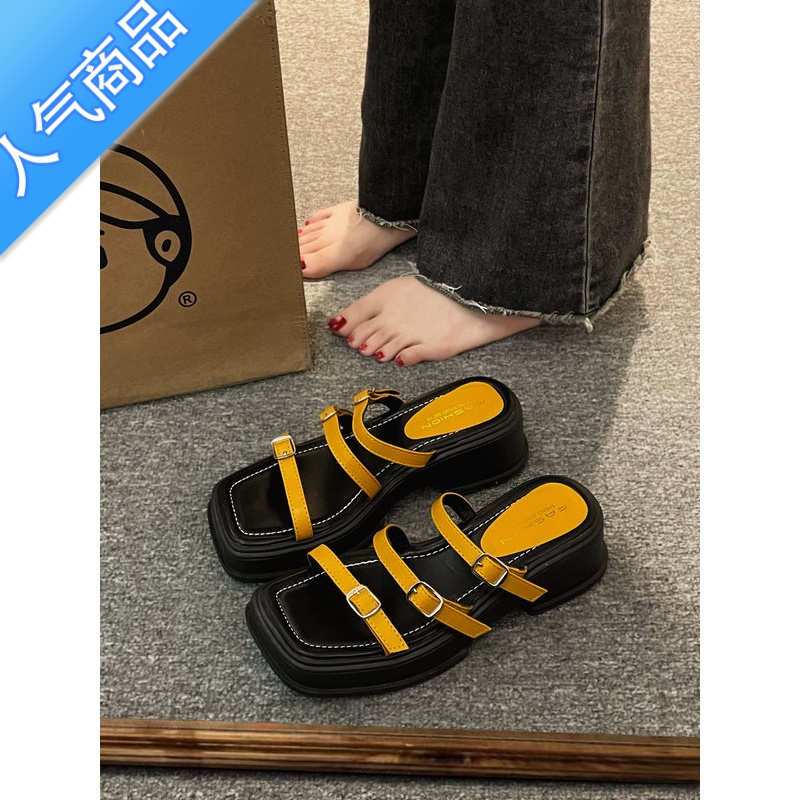 SUNTEK小众设计感时尚拖鞋女外穿2023夏季新款百搭绝美法式凉鞋沙滩凉拖高清大图