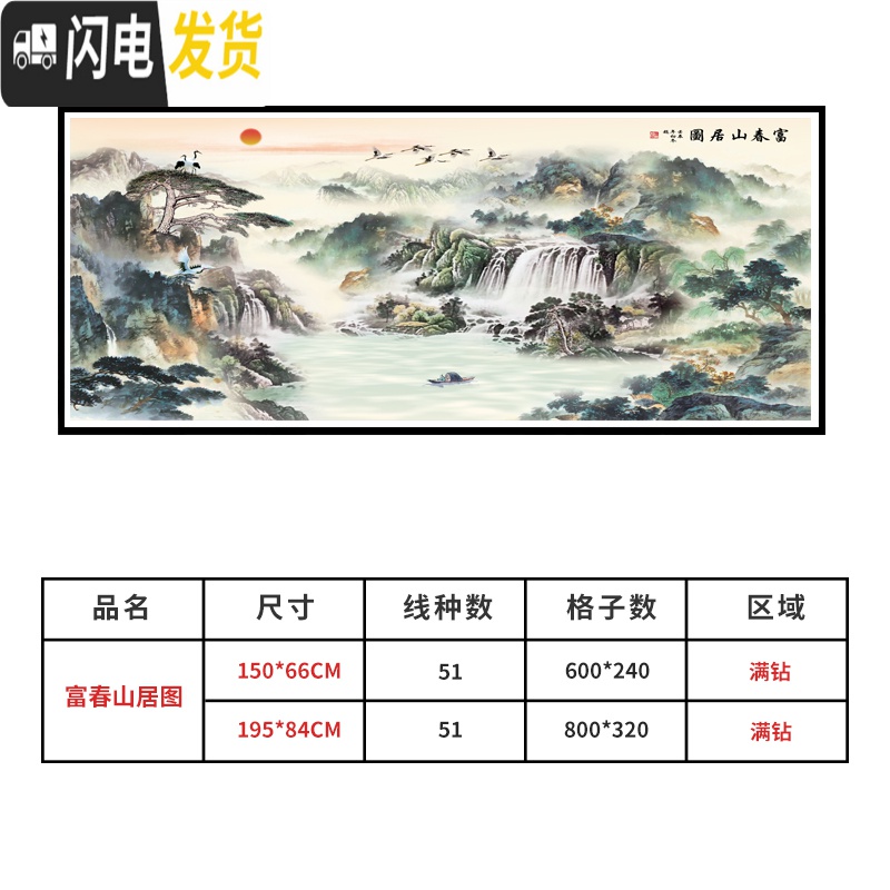 三维工匠十字绣2019新款线绣富春山居图客厅风景山水画满绣自己绣 [高端棉线][富春山居图150*66CM][三股线绣]高清大图