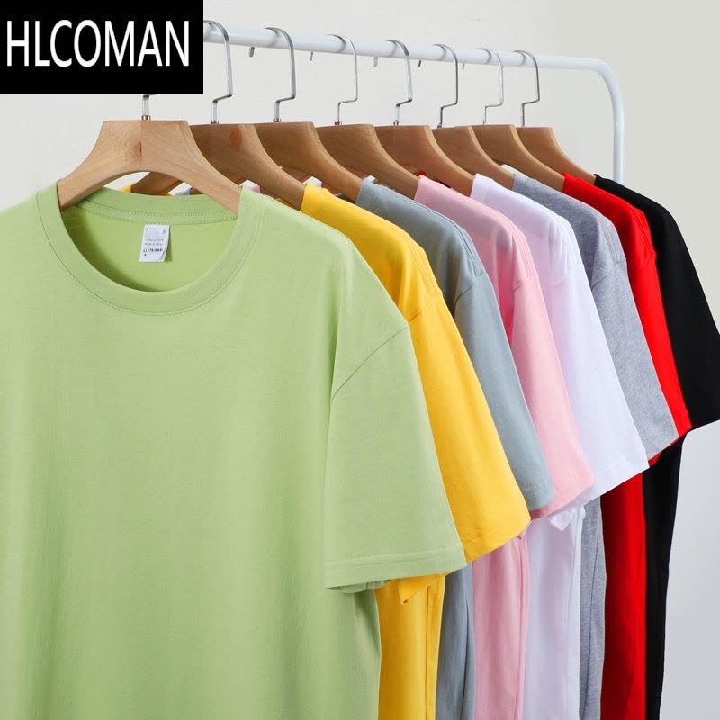 HLCOMAN新款冰丝短袖t恤男士宽松大码半袖体恤白色纯色打底衫 潮图片