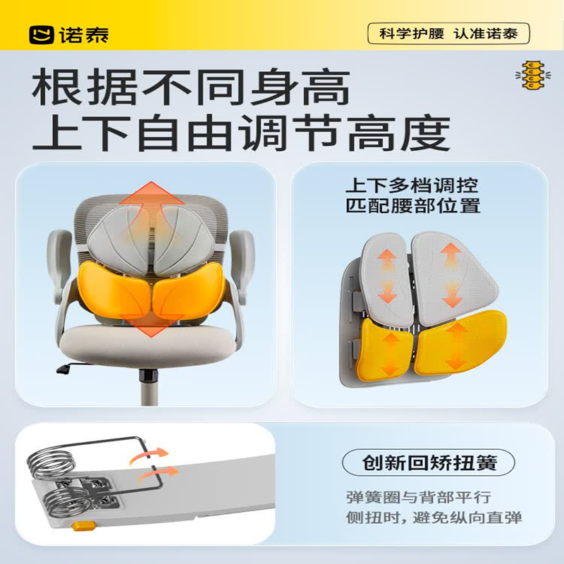 诺泰(nuotai)人体工学追背腰靠K09黄色靠垫腰椎间盘坐垫办公室护腰靠背垫久坐支撑腰垫送礼高清大图