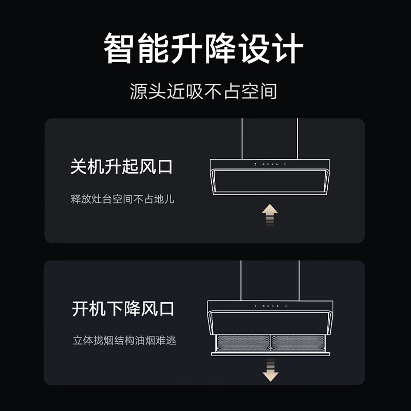 [自营]米家小米智能顶侧双吸油烟机S2 25大吸力小尺寸升降平齐橱柜烟灶联动家用厨房自清洁MJ03A以旧换新