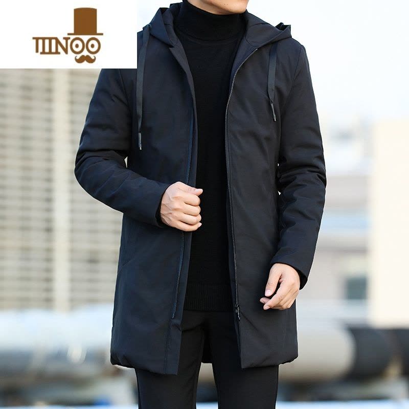 YANXU风衣男中长款加棉 2023保暖外套 时尚休闲纯色大码连帽大衣男图片