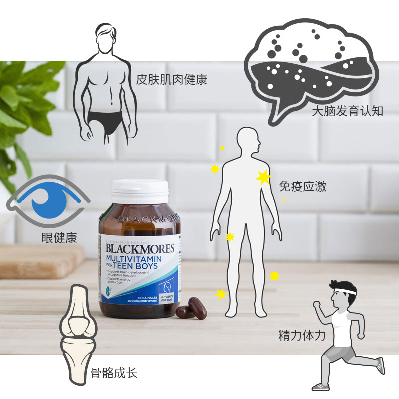 Blackmores澳佳宝活力男女青少年复合维生素全脑记忆营养胶囊60粒 澳洲进口高清大图