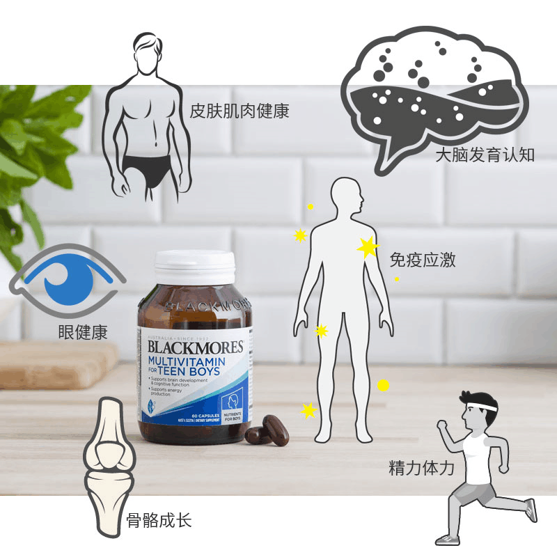 Blackmores澳佳宝活力男女青少年复合维生素全脑记忆营养胶囊60粒 澳洲进口图片