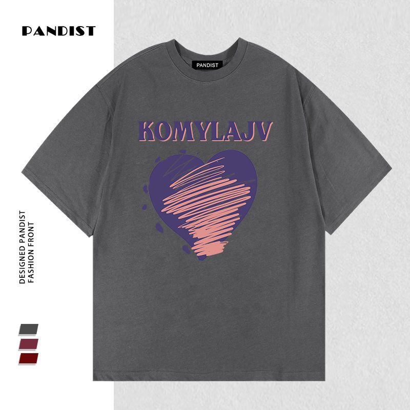 PANDIST夏季新款纯棉小众高级感韩版印花短袖男女宽松休闲T恤