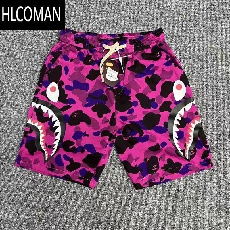 HLCOMAN日系潮牌鲨鱼印花休闲短裤男女情侣宽松运动迷彩五分裤夏季学生款图片