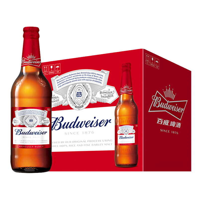 百威budweiser啤酒大瓶装460ml12瓶
