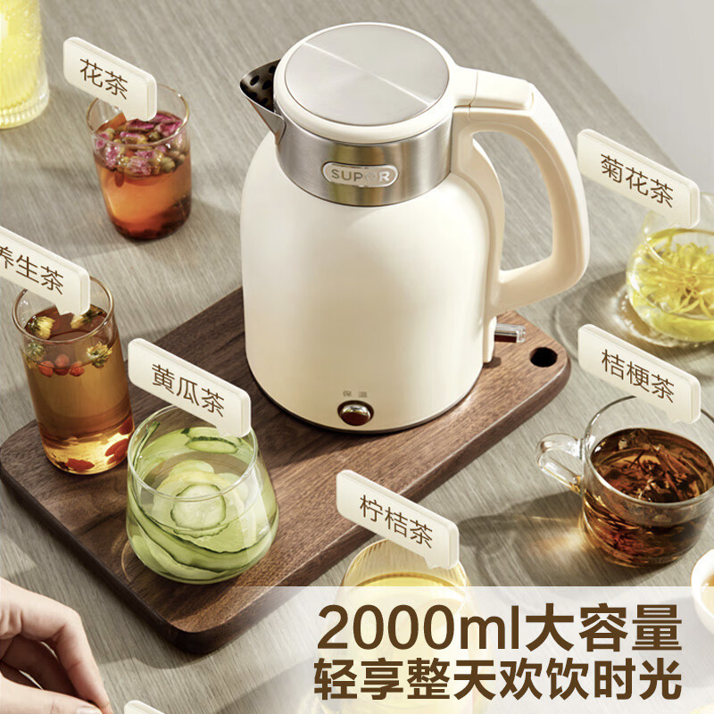 苏泊尔(SUPOR) SW-20J01P 墩墩大容量电水壶热水壶 2L无缝内胆电热水壶316L不锈钢烧水壶 一键保温恒温高清大图
