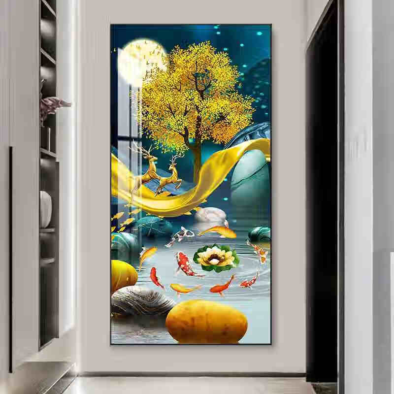 维诺亚入户玄关装饰画轻奢正门对面墙壁画简约玄幻走廊过道竖版挂画