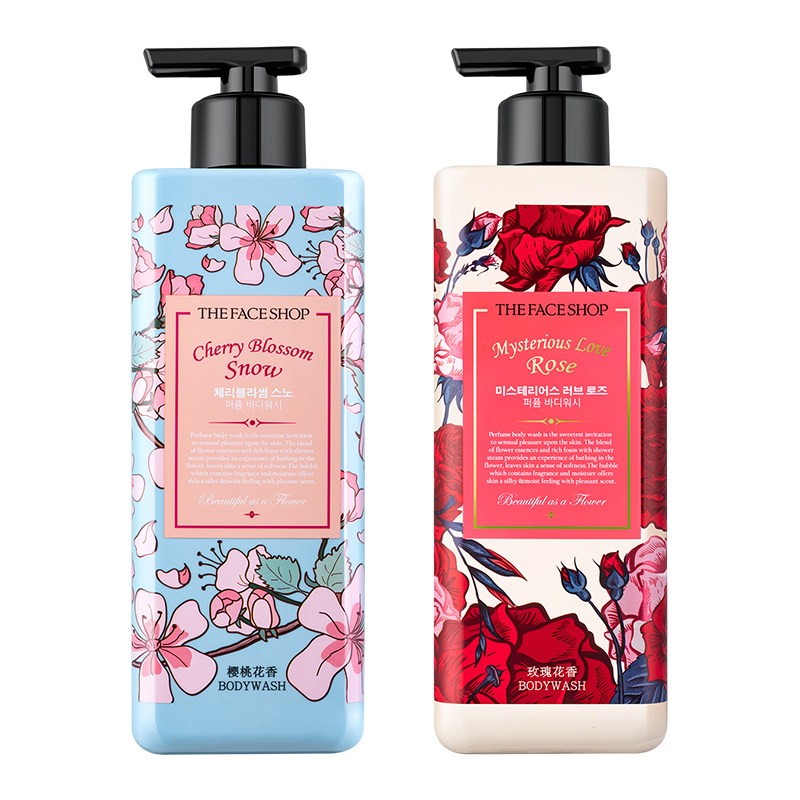 菲诗小铺/THE FACESHOP 和风樱雪香氛沐浴露500ml+丝绒魅惑(玫瑰香)500ml