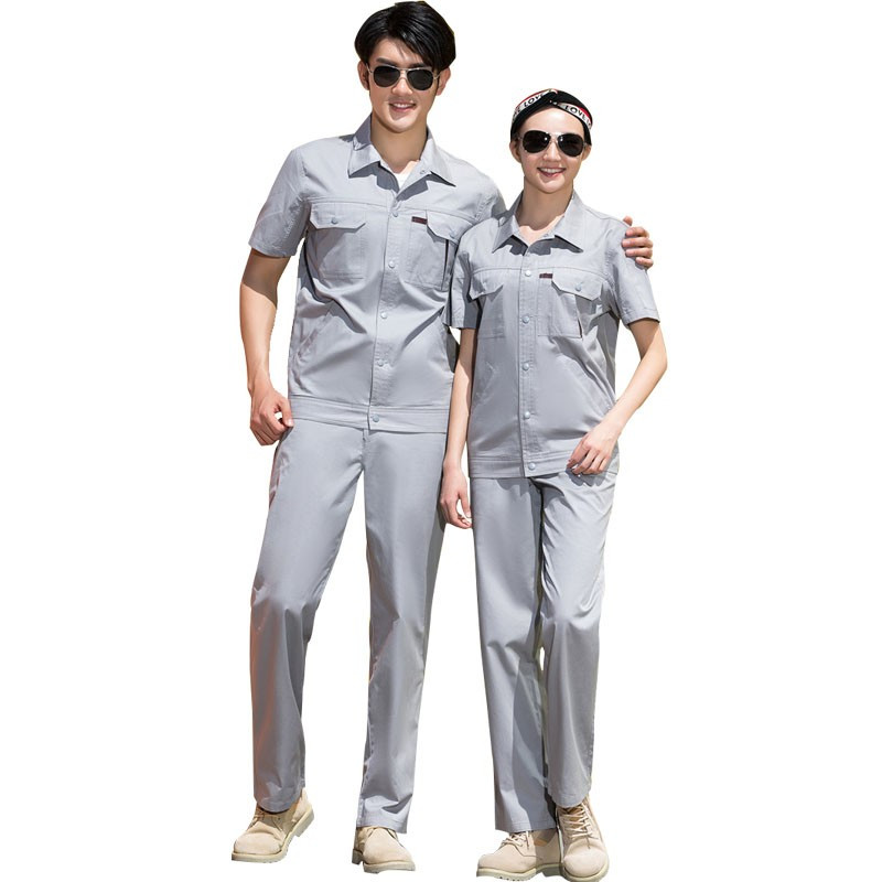 征战虎世亚全棉工作服纯棉工装吸汗透气劳保服电力电厂SYX201浅灰 SYX201浅灰短袖 2XL(185cm)