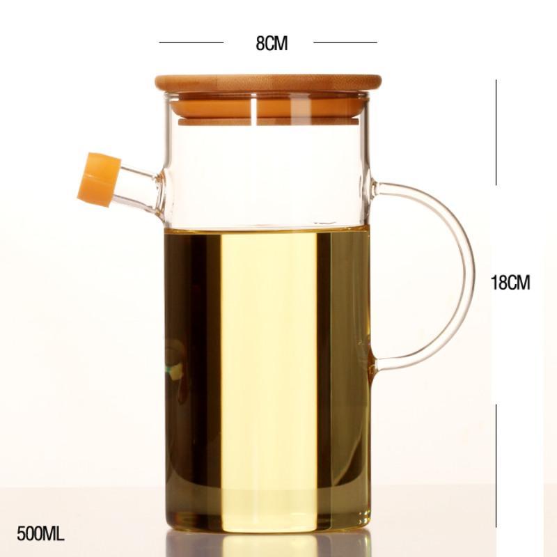 500ml矮胖油壶(竹木盖子) 500ml直身无铅玻璃防漏玻璃油壶酱油瓶 醋瓶 调料瓶 厨房用品