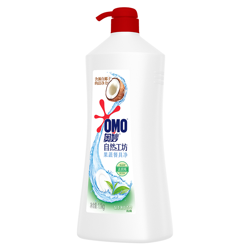 奥妙(OMO) 自然工坊 果蔬餐具净 洗洁精 绿茶薄荷香型 1.1kg(新老包装随机发货)[联合利华]