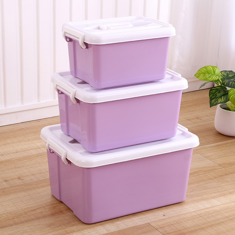 特大号小号收纳箱塑料胶箱三件套小箱子零食储物盒整理箱有盖三维工匠