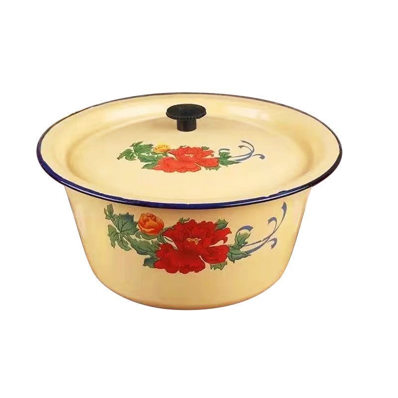 欧丽家老式怀旧搪瓷盖盆洗手盆汤锅汤碗猪油盆特价处理搪瓷盆16cm黄色