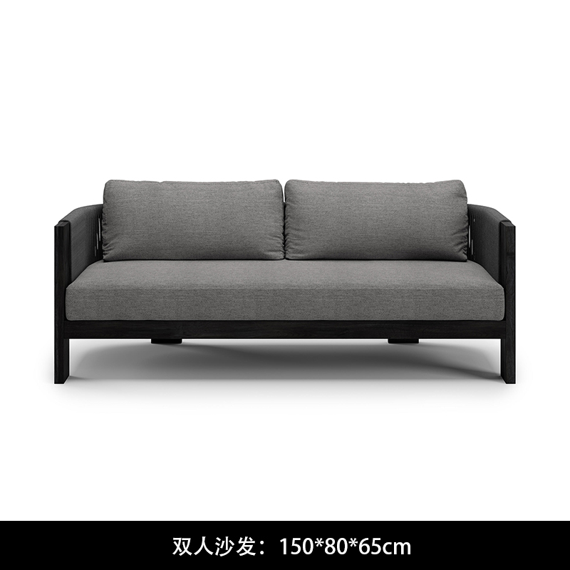 质凡户外柚木沙发露台藤编家具 双人位*2+长茶几+伞高清大图