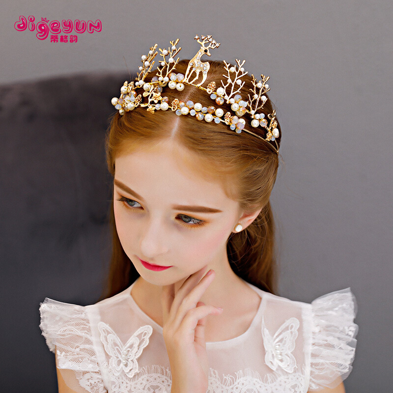 迪鲁奥diluao女孩儿童头饰公主饰女童皇冠演出配饰头箍卡金色箍花童