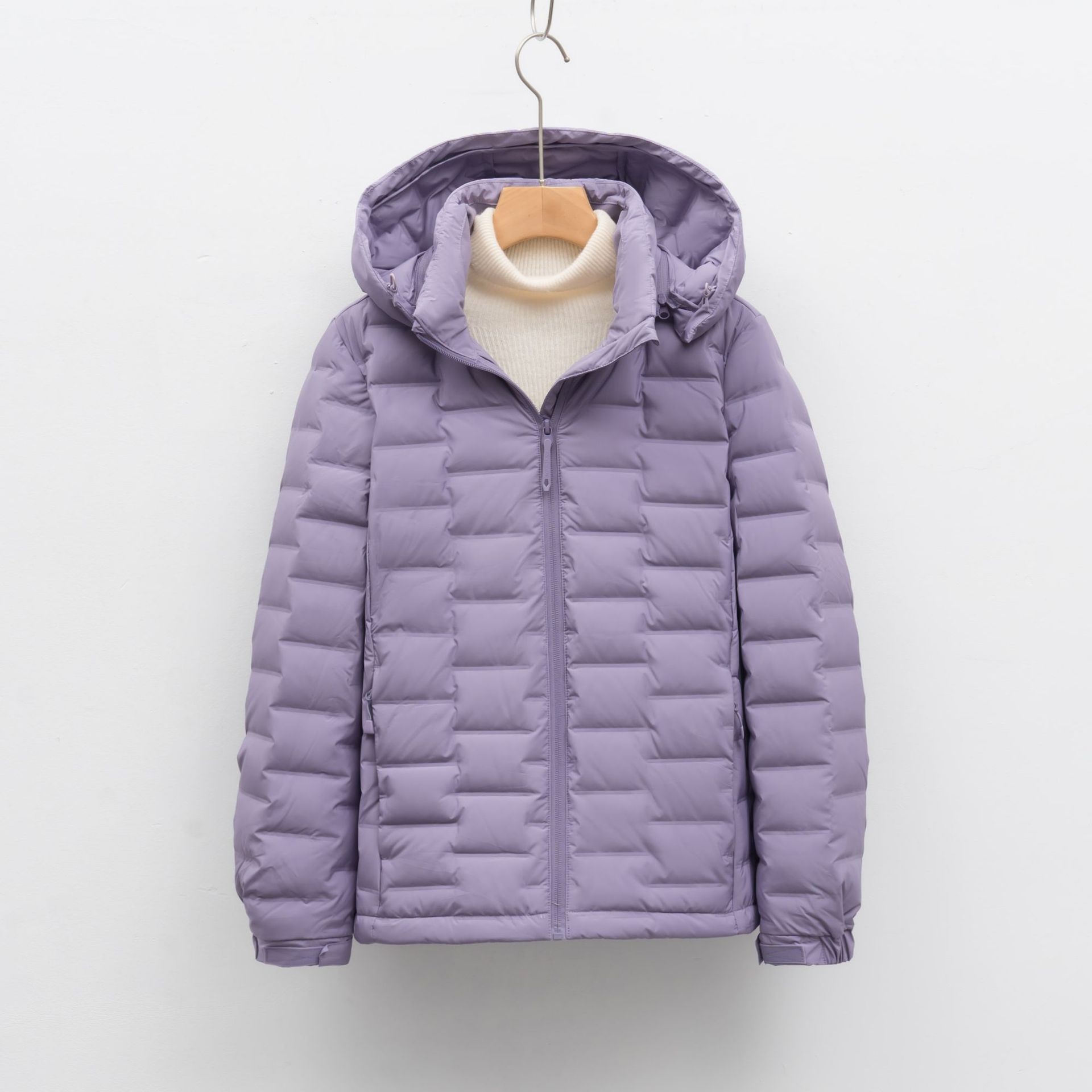 90绒新国标户外轻薄羽绒服女秋冬短款连帽轻便上衣外套_85281 紫色 XXL