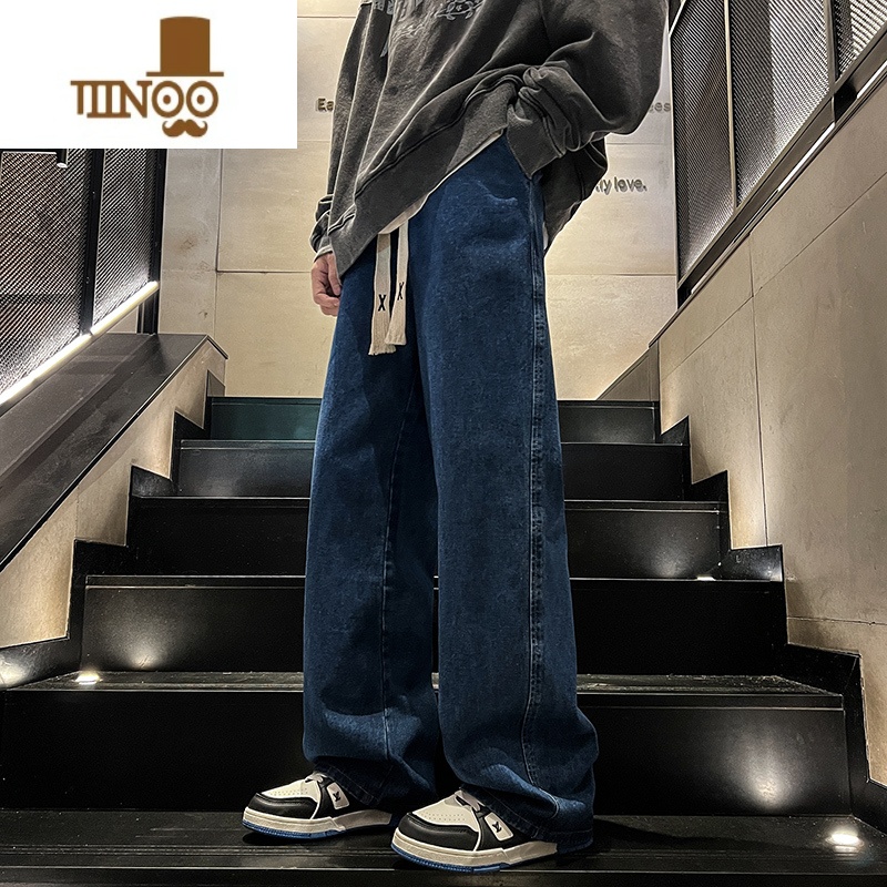 YANXU牛仔裤男秋季新款水洗做旧美式vibe高街痞帅大码宽松直筒休闲长做高清大图