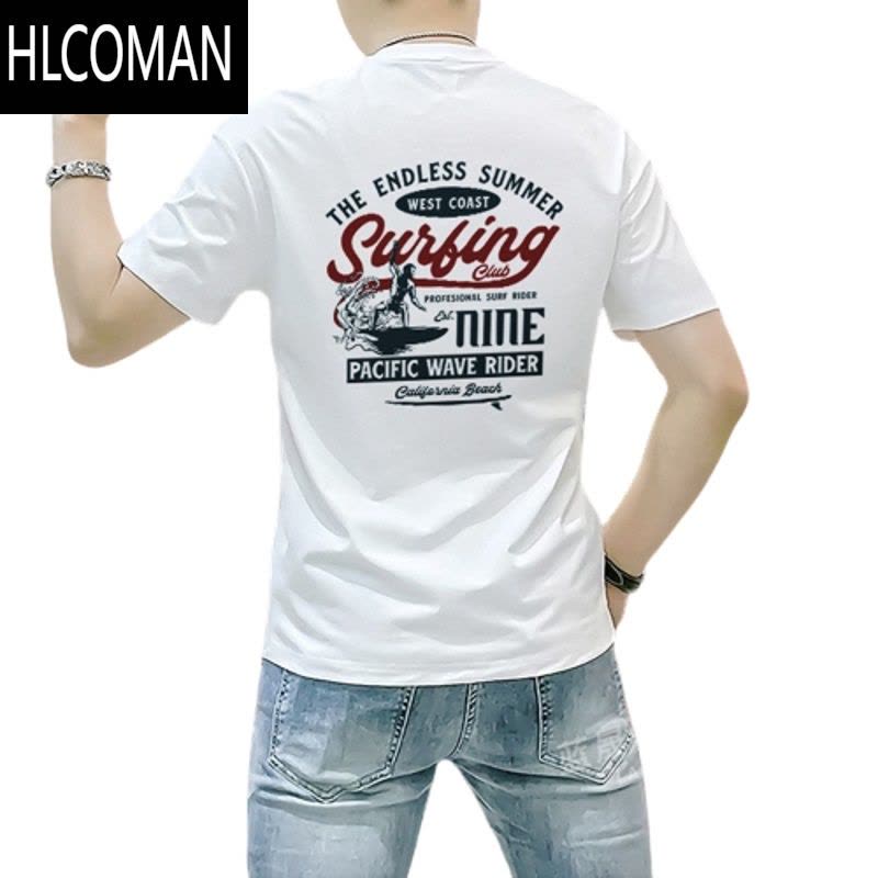 HLCOMAN欧洲站夏季短袖男2024年新款潮流印花T恤上衣修身体恤衫白色图片