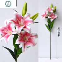 不逼真包退!手感百合花束仿真花假花装饰摆设客厅电视柜花瓶摆件 封后 套装5只百合粉色+1金底花瓶