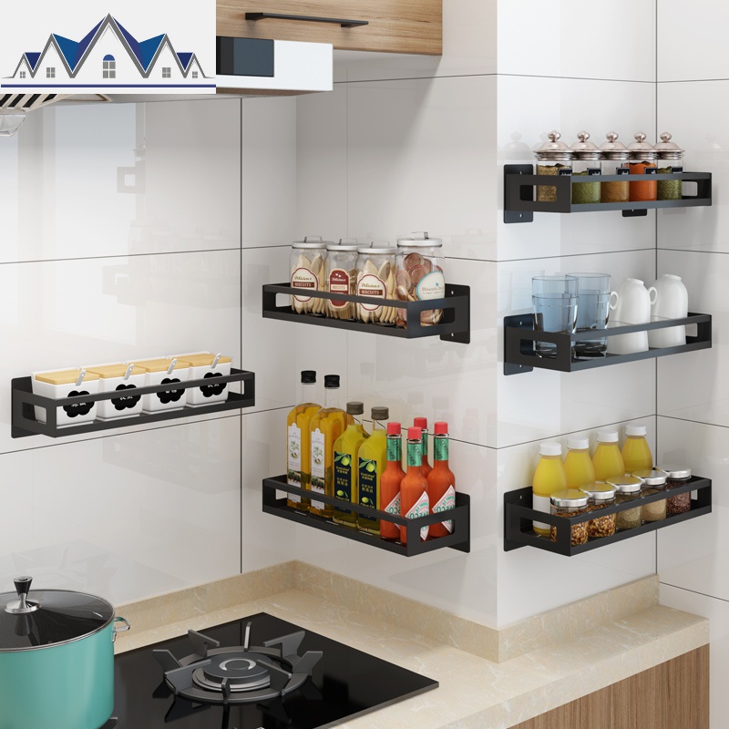 免打孔不锈钢厨房置物架挂壁式调味品黑色家居用品收纳架子调料架_3_235高清大图