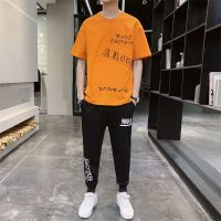 梵克公牛夏季潮牌印花T恤短袖套装男宽松休闲运动套装潮流帅气体恤男装一套搭配上衣服夏装
