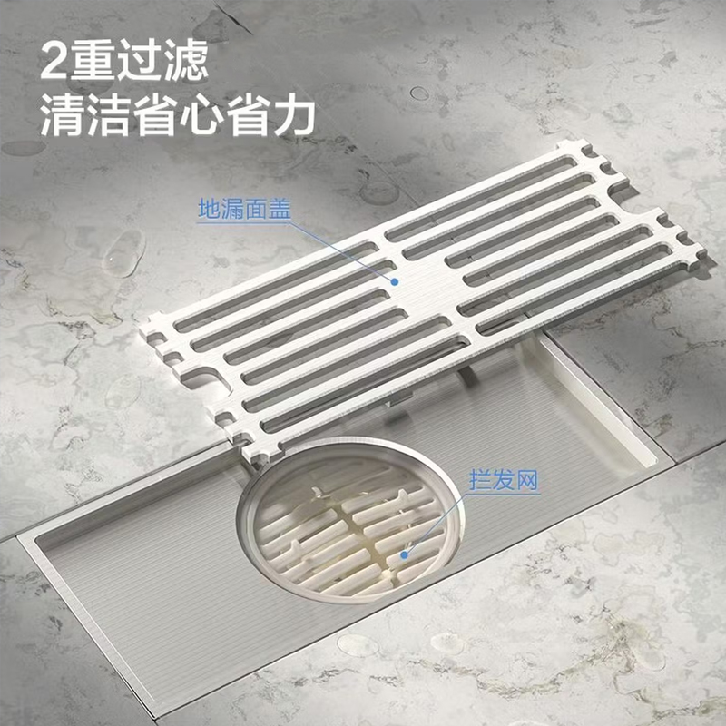 九牧(JOMOO)铜淋浴地漏浴室长方形三重密封大排量地漏92176-5A-1高清大图
