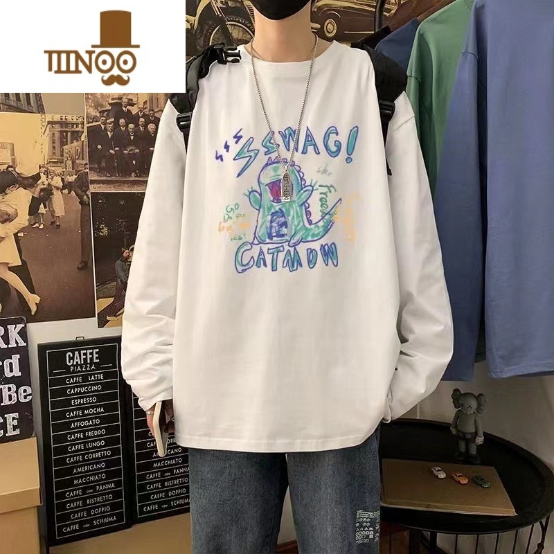 YANXU打底衫ins潮流宽松韩版白色上衣服男士长袖t恤薄款内搭高清大图