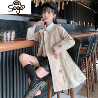 女童风衣2022新款儿童外套小女孩中长款秋装中大童秋季英伦风童装 七色王国
