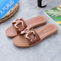 SUNTEK2022新款夏季拖鞋女镂空简约时尚凉鞋女室内外穿金属扣复古潮拖鞋 X-棕色拍大一码 36-37内长约230