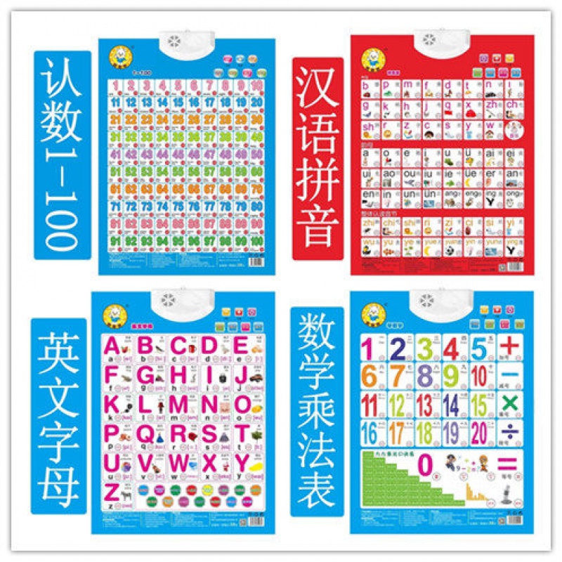 挂图识字卡汉语拼音英语字母abc一年级宝宝幼儿有声音数学认数全 英文字母拼音数字1-100乘法表高清大图