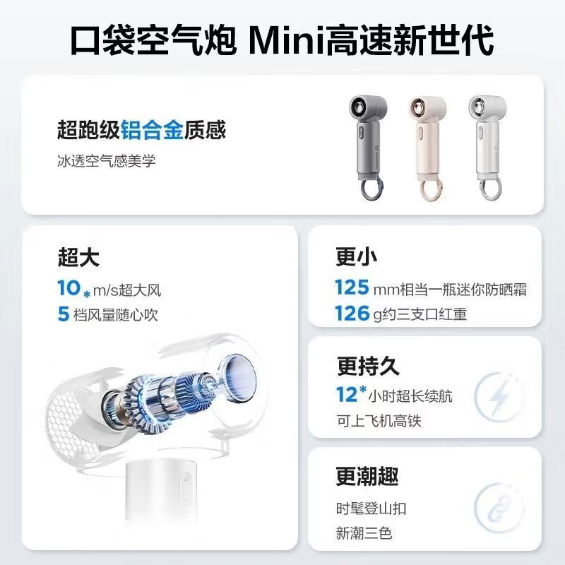 艾美特(AIRMATE)小风扇手持迷你风扇高速涡轮长续航USB充电便携电风扇FREE1 [25新款]6H续航[白色]高清大图