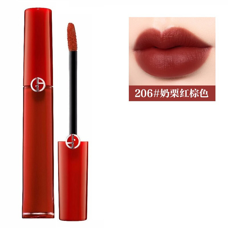 阿玛尼(ARMANI)唇釉显色复古口红唇彩6.5ml 臻致丝绒哑光 液体唇膏 206号奶栗红棕色高清大图