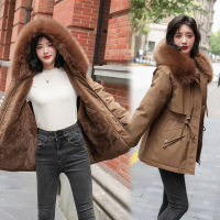 年冬装新款可拆卸毛领宽松连帽抽绳加绒加厚派克服显瘦外套女 XXL 咖啡色