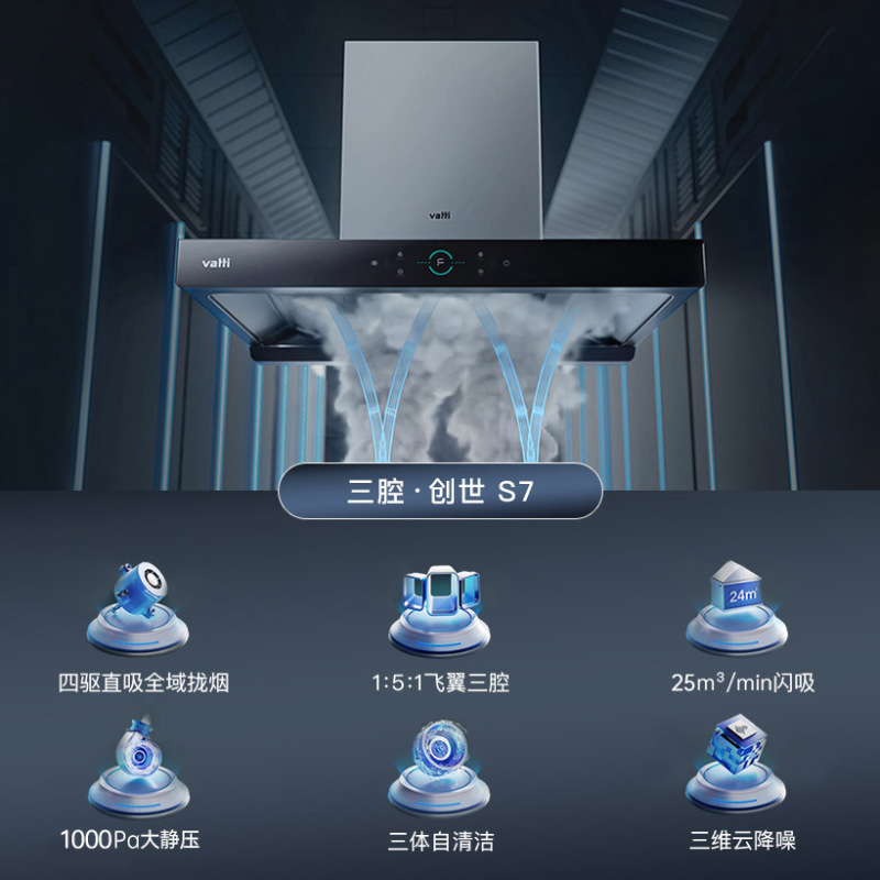华帝烟灶套餐25m³大吸力挥手S7顶吸抽油烟机自清洁5.2kW大火燃气灶天然气定时可调节11207+10101D高清大图
