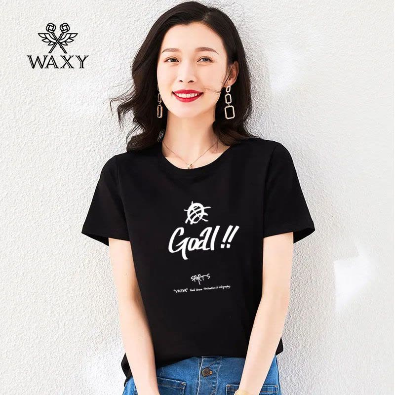 WAXYins风外穿短袖T恤女设计感字母印花创意高档官方潮流体恤全棉图片