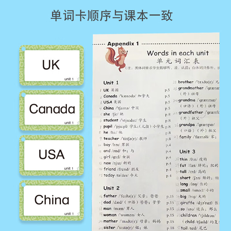 小学英语单词卡片三年级上册下册四年级五年级六年级同步人教版教材英文字母带音标造句卡环儿童字卡学习卡小学生英语记背 [2盒高清大图