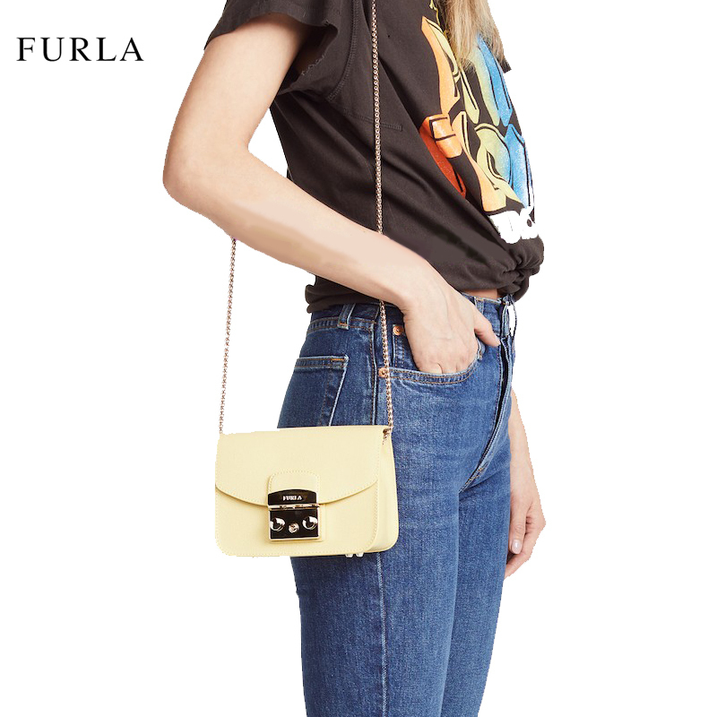 [直营]FURLA芙拉Metropolis系列 迷你 女士链条包盖式单肩包斜挎包小方包 软皮质真皮女包