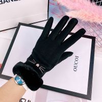 手套冬天女可爱韩版加绒加厚保暖滑雪防寒触屏学生骑车羽绒棉手套 DR20-14黑色触屏版[女士] 均码