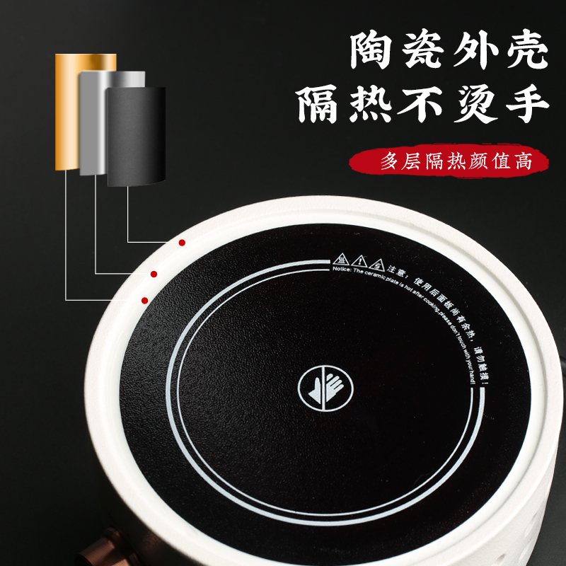陶瓷电陶炉煮茶器小型纳丽雅家用 茶炉功夫茶具玻璃烧水壶套装 磨砂白+送2个锤纹玻璃杯