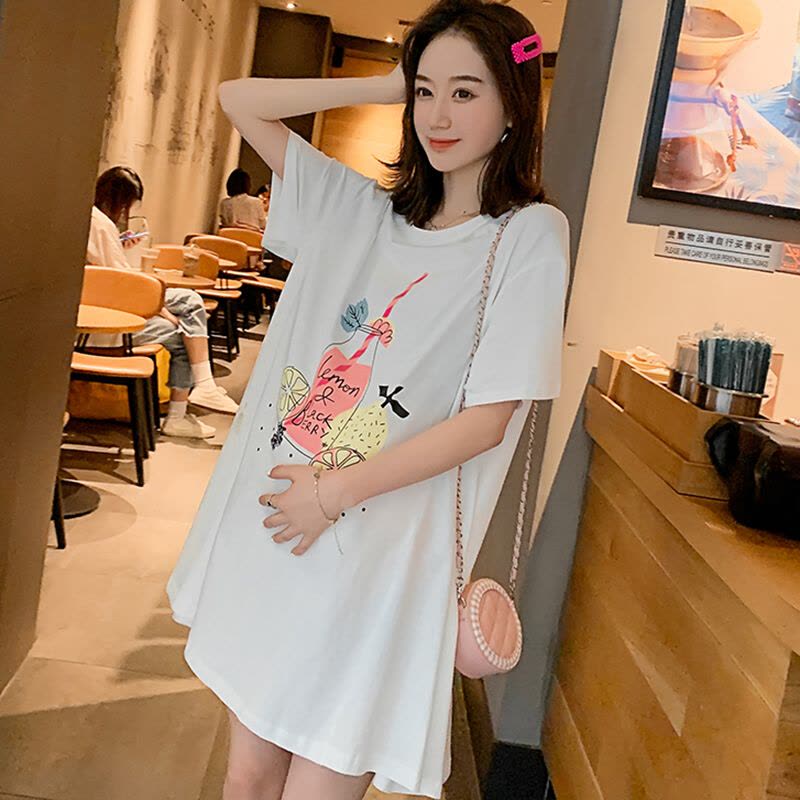 迪鲁奥(DILUAO) 孕妇装连衣裙夏季纯棉宽松中长款大码短袖夏装上衣T恤孕妇裙图片