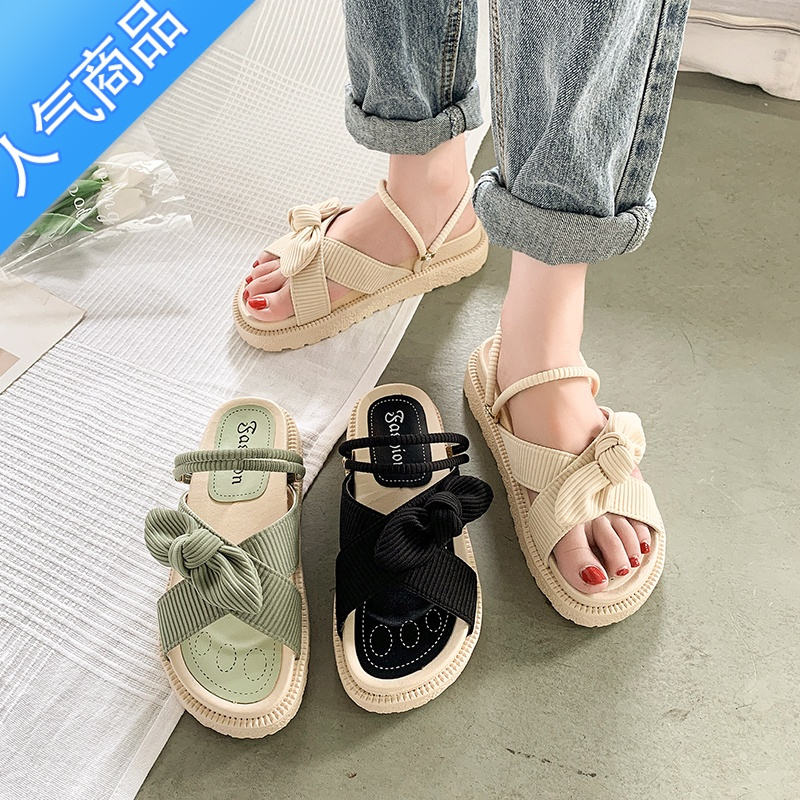 SUNTEK大码凉鞋41一43女夏季女鞋配裙子学生凉拖鞋防滑软底两穿时尚休闲